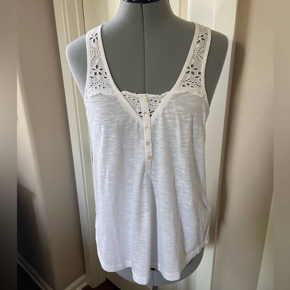 Lucky Brand Eyelet Tank Top, White, Size M